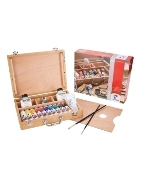 PINTURA ACRILICA VAN GOGH BASICO 40 ml tubo CAJA de MADERA de 10   ACCESORIOS