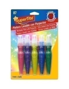PINTURA LAVABLE SUPERTITE 14ml PURPURINA BLISTER DE 5 UNIDADES