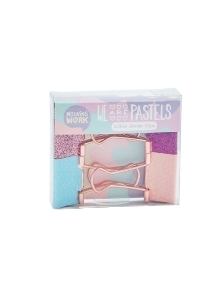PINZA PALA ABATIBLE MOOVING PASTEL GLITTER BLISTER de 4 COL SURTIDOS