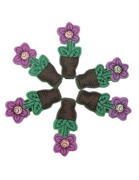 PINZAS SMART MADERA MACETAS con FLORES PACK de 6