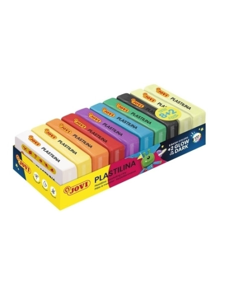 PLASTILINA JOVI 70 PASTILLA 50 gr SURTIDO SURTIDO ESTUCHE de 10 8 colores basicos  2 fosforescentes