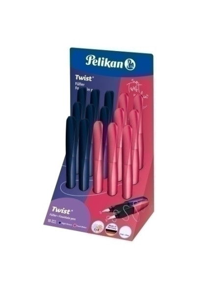 PLUMA PELIKAN TWIST SHINE TRIANGULAR VIOLET SURTIDO EXPOSITOR de 15 12 plumas  3 rollers