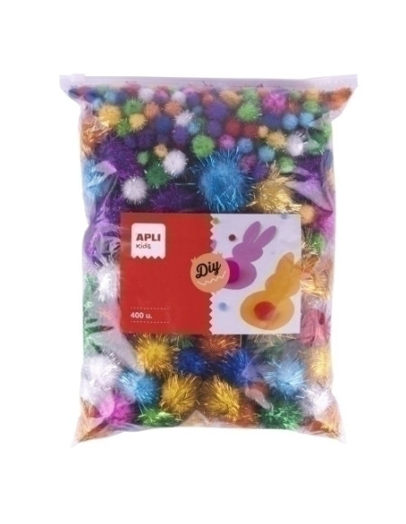 POM POM APLI COLORES BRILLANTES SURTIDOS BOLSA de 400