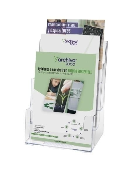 PORTAFOLLETOS SOBREMESA A2000 A5 VERTICAL 3 COMPARTIMENTOS CRISTAL