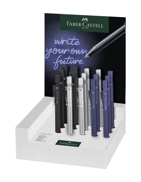 PORTAMINAS FABER-CASTELL GRIP 2011 07mm EXPOSITOR de 15 5 plateado - 5 azul met- 5 negro mate
