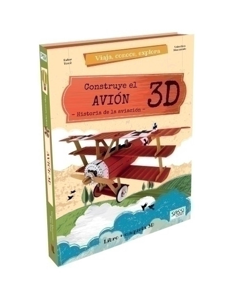 PUZLE 3D Y LIBRO SASSI MANOLITO BOOKS CONSTRUYE EL AVION 3D 34 PIEZAS 6 años