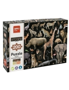 PUZLE EDUCATIVO APLI KIDS 200 PIEZAS ANIMALES DE LA SABANA AMENAZADOS  6 años