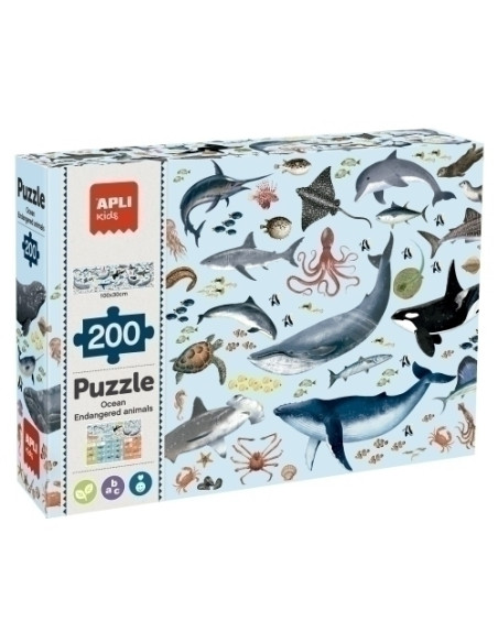 PUZLE EDUCATIVO APLI KIDS 200 PIEZAS ANIMALES MARINOS AMENAZADOS 6 años