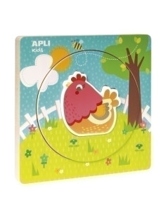 PUZLE EDUCATIVO APLI KIDS 5 PIEZAS BLOQUES MADERA CAPAS GALLINA