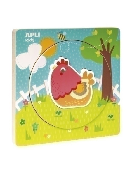 PUZLE EDUCATIVO APLI KIDS 5 PIEZAS BLOQUES MADERA CAPAS GALLINA