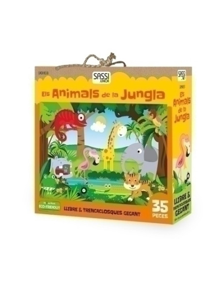 PUZLE GIGANTE Y LIBRO SASSI MANOLITO BOOKS ELS ANIMALS DE LA JUNGLA - CATALAN 35 PIEZAS 5 años