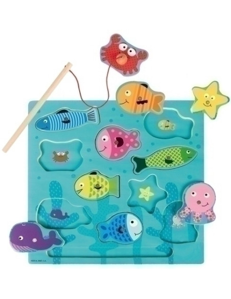 PUZLE GOULA SILUETA PESCA MAGNETICO 10 PIEZAS MADERA 28x28 cm 2 AÑOS