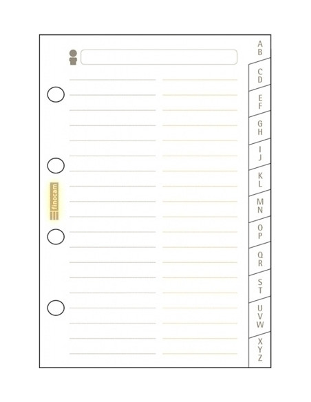 RECAMBIO AGENDA FINOCAM C175 CLASSIC 601 56x89 INDICE CARTULINA A-Z 12 PEST