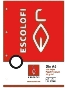RECAMBIO ESCOLOFI A4 100h 70gr 4 TALADROS MILIMETRADO 2x8x4