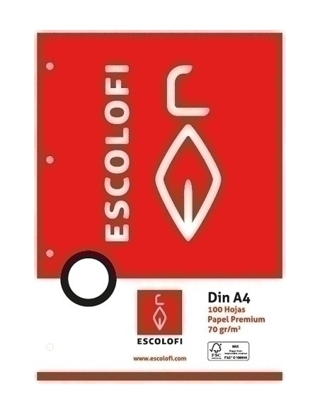 RECAMBIO ESCOLOFI A4 100h 70gr 4 TALADROS MONTESSORI PAUTA 5 CMARGEN
