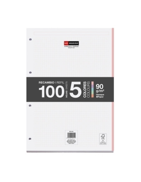 RECAMBIO MIQUELRIUS NOTEBOOK 5 A4 100h 90gr ENCOLADO 4 TALADROS CUADRIC5x5 PASTEL