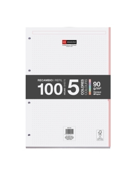 RECAMBIO MIQUELRIUS NOTEBOOK 5 A4 100h 90gr ENCOLADO 4 TALADROS DOTS PASTEL