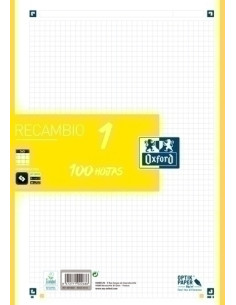 RECAMBIO OXFORD SCHOOL COLOR 1 A4 100h 90gr 4 TALADROS CUADRIC5x5 LIMA 1 color en banda