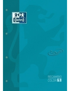 RECAMBIO OXFORD SCHOOL COLOR 1 TOUCH ENCOLADO A4 80h 90gr 4 TALADROS CUADRIC5x5 AQUA 1 color de recuadro