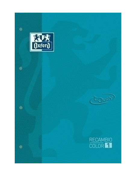 RECAMBIO OXFORD SCHOOL COLOR 1 TOUCH ENCOLADO A4 80h 90gr 4 TALADROS CUADRIC5x5 AQUA 1 color de recuadro