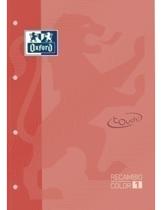 RECAMBIO OXFORD SCHOOL COLOR 1 TOUCH ENCOLADO A4 80h 90gr 4 TALADROS CUADRIC5x5 CORAL 1 color de recuadro