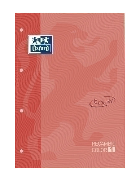 RECAMBIO OXFORD SCHOOL COLOR 1 TOUCH ENCOLADO A4 80h 90gr 4 TALADROS CUADRIC5x5 CORAL 1 color de recuadro