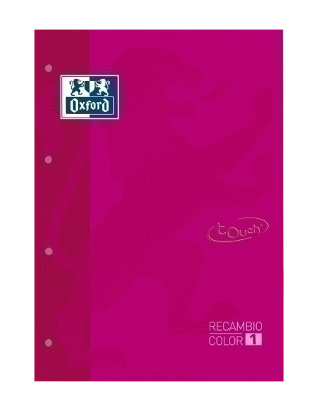 RECAMBIO OXFORD SCHOOL COLOR 1 TOUCH ENCOLADO A4 80h 90gr 4 TALADROS CUADRIC5x5 FUCSIA 1 color de recuadro