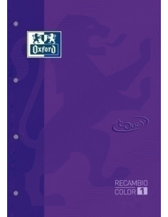 RECAMBIO OXFORD SCHOOL COLOR 1 TOUCH ENCOLADO A4 80h 90gr 4 TALADROS CUADRIC5x5 LILA 1 color de recuadro