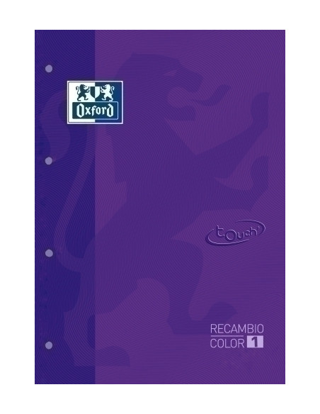 RECAMBIO OXFORD SCHOOL COLOR 1 TOUCH ENCOLADO A4 80h 90gr 4 TALADROS CUADRIC5x5 LILA 1 color de recuadro