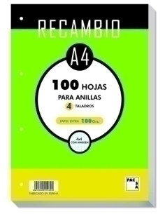 RECAMBIO PACSA A4 100h 100g 4 TALADROS CUADRIC4x4