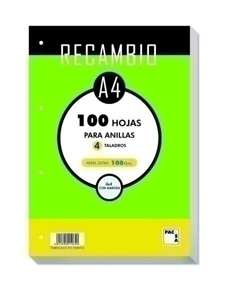 RECAMBIO PACSA A4 100h 100g 4 TALADROS CUADRIC4x4