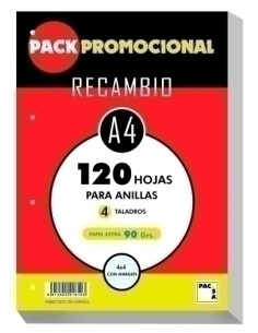 RECAMBIO PACSA A4 120h 90g 4 TALADROS CUADRIC4x4 CMARGEN