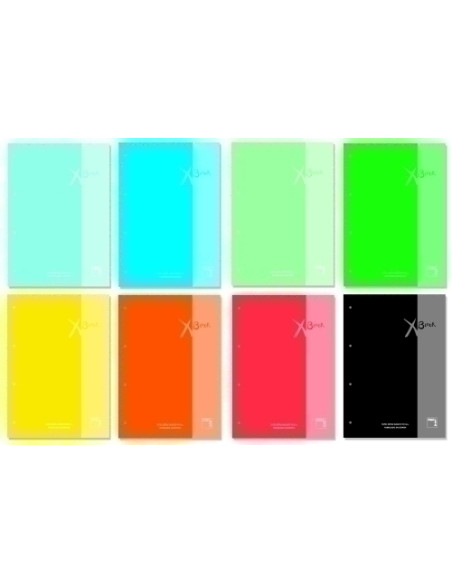 RECAMBIO PACSA XBLOCK ENCOLADO A4 80h 90gr 4 TALADROS CUADRIC5x5 1 color en rayado y banda SURTIDO 8 col