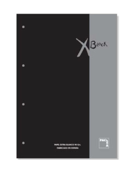 RECAMBIO PACSA XBLOCK ENCOLADO A4 80h 90gr 4 TALADROS CUADRIC5x5 NEGRO 1 color en rayado y banda