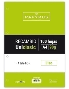RECAMBIO PAPYRUS UNICLASIC A4 100h 90g 4 TALADROS LISO