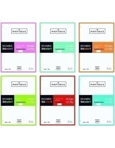 RECAMBIO PAPYRUS UNICOLOR1 A4 100h 90g 4 TALADROS CUAD5x5 SURTIDO