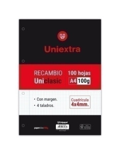 RECAMBIO UNIEXTRA UNICLASIC A4 100h 100gr  4 TALADROS CUAD4x4 CMARGEN