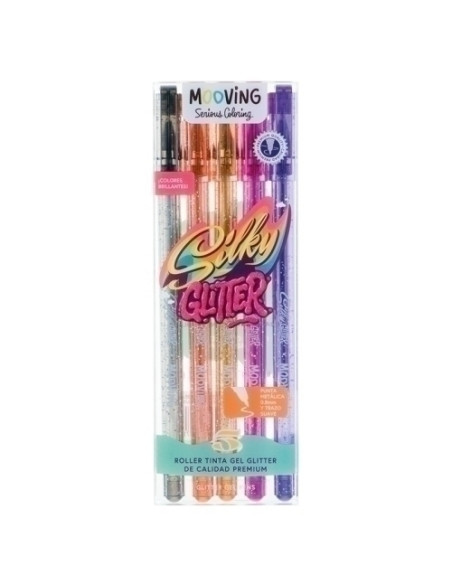 ROLLER GEL MOOVING 08mm COLORES GLITTER BOLSA de 5