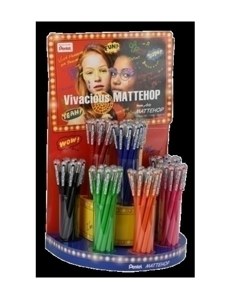 ROLLER GEL PENTEL MATTEHOP COLORES VIBRANTES EXPOSITOR de 96