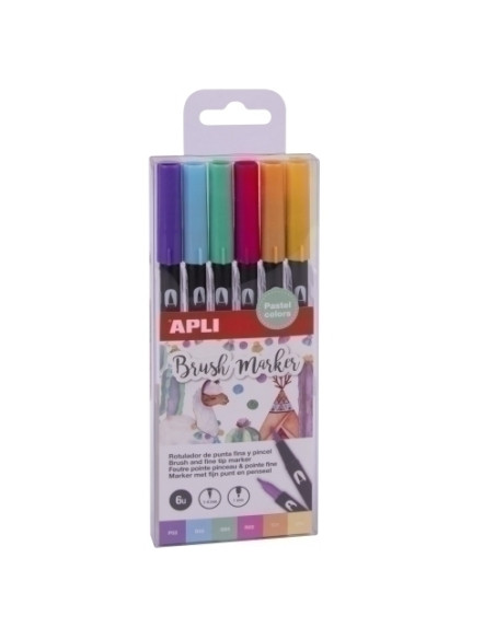 ROTULAPLI DOBLE PUNTA PINCEL COLORES PASTEL ESTUCHE DE 6
