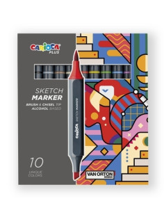 ROTULADOR FIBRA CARIOCA PLUS SKETCH MARKER DOBLE PUNTA CAJA de 10 COLORES SURTIDOS