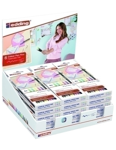 ROTULADOR FIBRA EDDING 1200  PASTEL ESTUCHE de 6 EXPOSITOR de 18