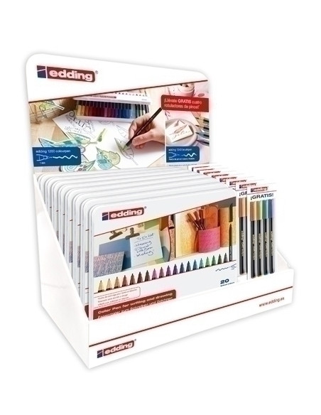 ROTULADOR FIBRA EDDING 1200 CAJA de METAL de 20 EXPOSITOR DE 8 Regalo sin cargo de 8 ud de Rotul Edding 1340 blister de 4