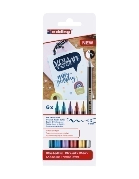 ROTULADOR FIBRA EDDING 1340 BRUSHPEN METALICOS SURTIDOS PACK DE 6