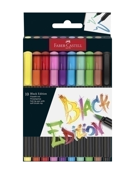 ROTULADOR FIBRA FABER-CASTELL BLACK EDITION PINCEL CAJA DE 10