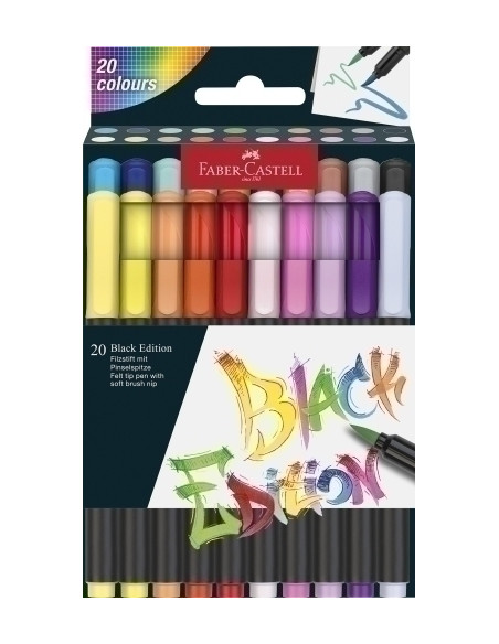 ROTULADOR FIBRA FABER-CASTELL BLACK EDITION PINCEL CAJA DE 20