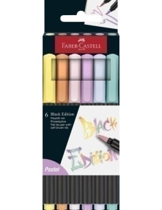ROTULADOR FIBRA FABER-CASTELL BLACK EDITION PINCEL CAJA DE 6 PASTEL