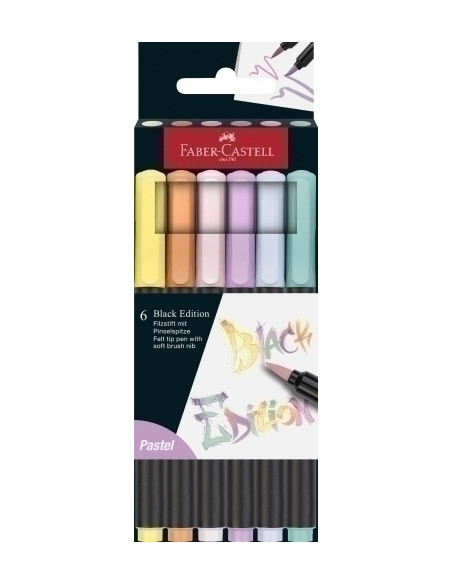 ROTULADOR FIBRA FABER-CASTELL BLACK EDITION PINCEL CAJA DE 6 PASTEL