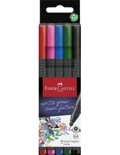 ROTULADOR FIBRA FABER-CASTELL GRIP FINEPEN 1516 PACK de 5 COLORES BASICOS