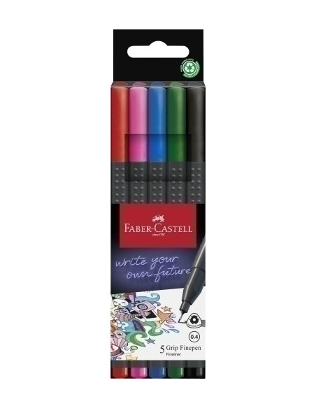 ROTULADOR FIBRA FABER-CASTELL GRIP FINEPEN 1516 PACK de 5 COLORES BASICOS